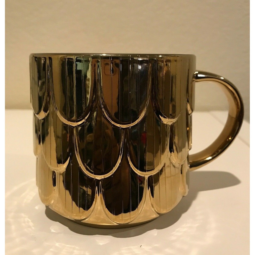 Starbucks Mug Ceramic Gold Mermaid Scales Scalloped Coffee Mug 14 fl oz